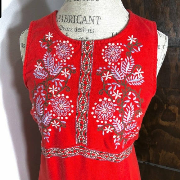 Anthropologie BNWT Aiko Embroidered Shift Dress Red Linen Blend - Picture 5 of 10